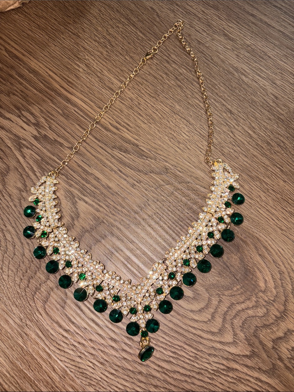 21-Gold-Tone Necklace with Emerald Green Stones - Women Jewelry
